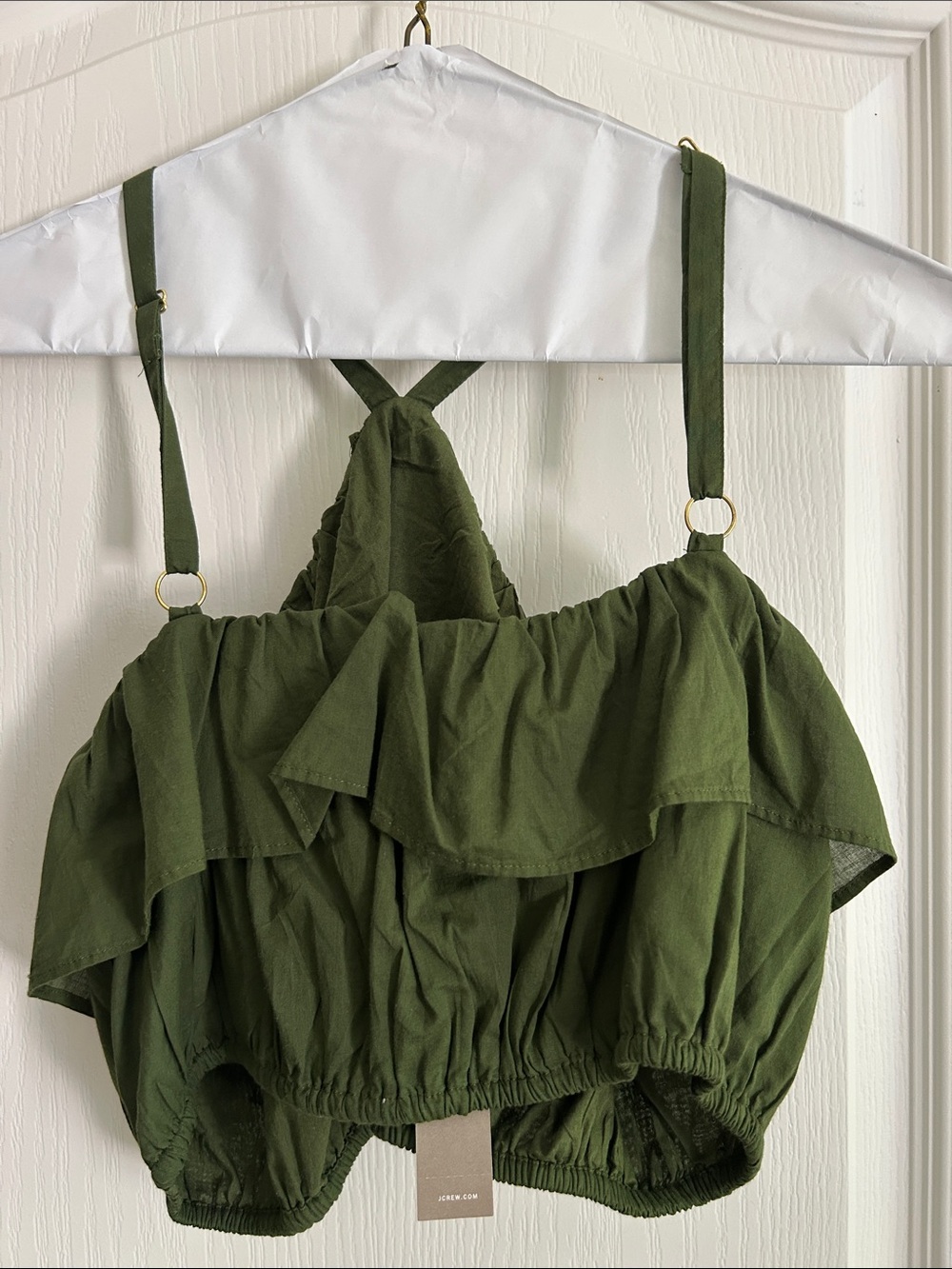 J Crew Olive Green Ruffle Crop Top Small NWT